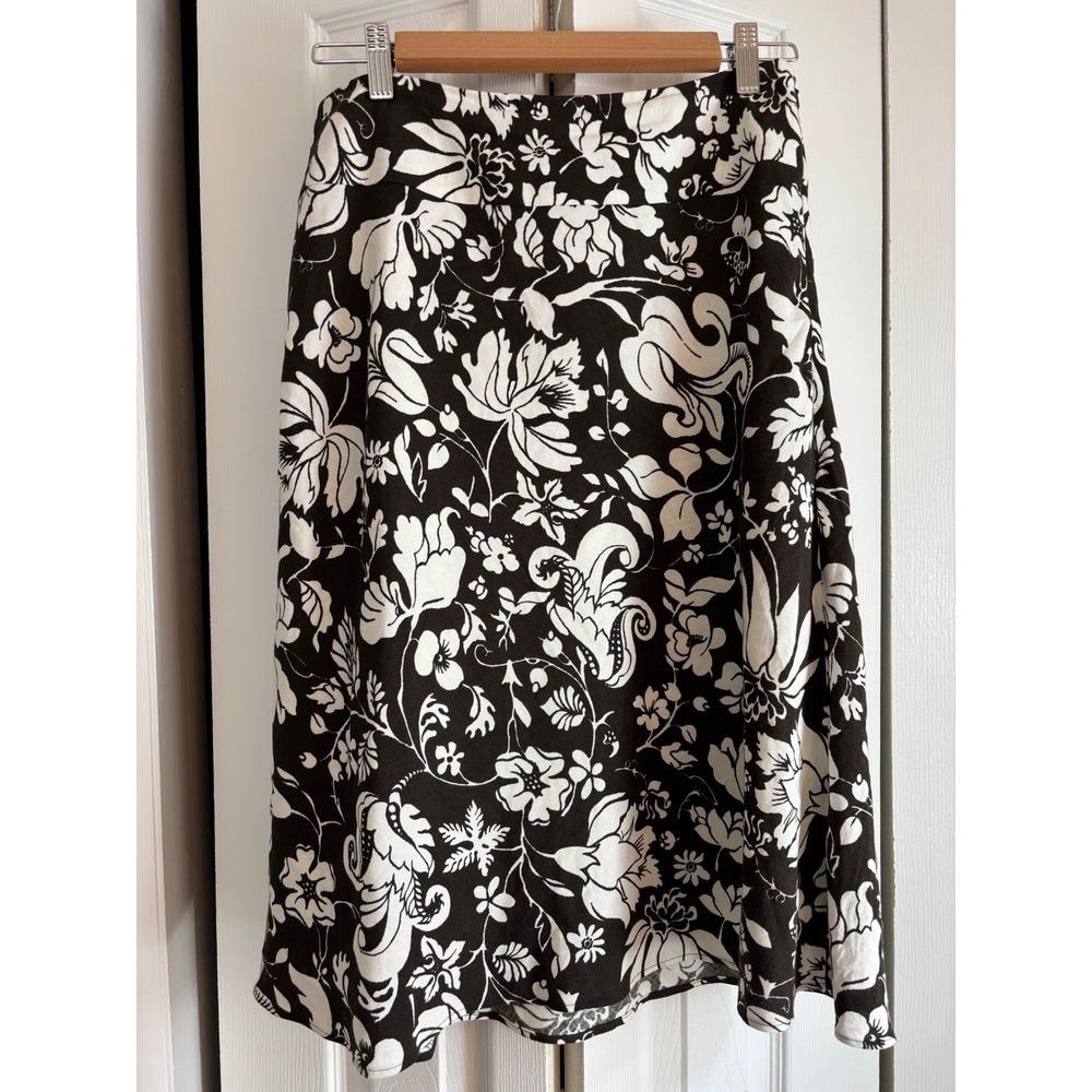 Ann Taylor Floral Linen Blend A-Line Skirt Size 4 Brown Cream Dark Academiah - Picture 5 of 6